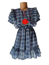 Синє дитяче плаття для дівчинки в клітинку 104-128