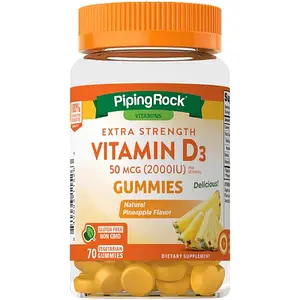 Жувальний вітамін Д-3 Piping Rock Vitamin D3 25 мкг (1000 IU) 70 жев. (смак ананас)