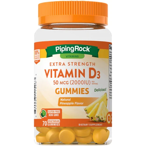 Жувальний вітамін Д-3 Piping Rock Vitamin D3 25 мкг (1000 IU) 70 жев. (смак ананас)