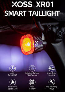 Розумна велофара XOSS XR01 / задній велогабарит / мигавка (20 LED 260 mAh) від USB