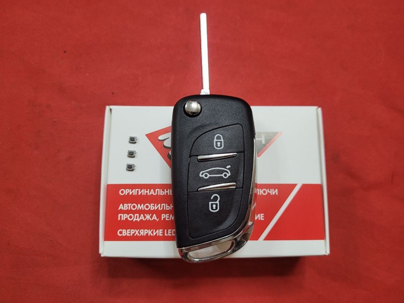 Ключ Peugeot викидний покращений корпус 3 кнопки + мікрики 3 шт., фото 1