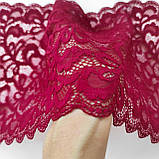 Стрейчеве (еластичне) мереживо червоного кольору (відтінку бордо) шириною 21 см., фото 5