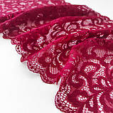 Стрейчеве (еластичне) мереживо червоного кольору (відтінку бордо) шириною 21 см., фото 4