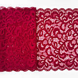 Стрейчеве (еластичне) мереживо червоного кольору (відтінку бордо) шириною 21 см., фото 7