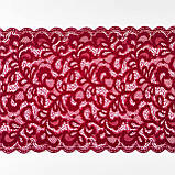 Стрейчеве (еластичне) мереживо червоного кольору (відтінку бордо) шириною 21 см., фото 3