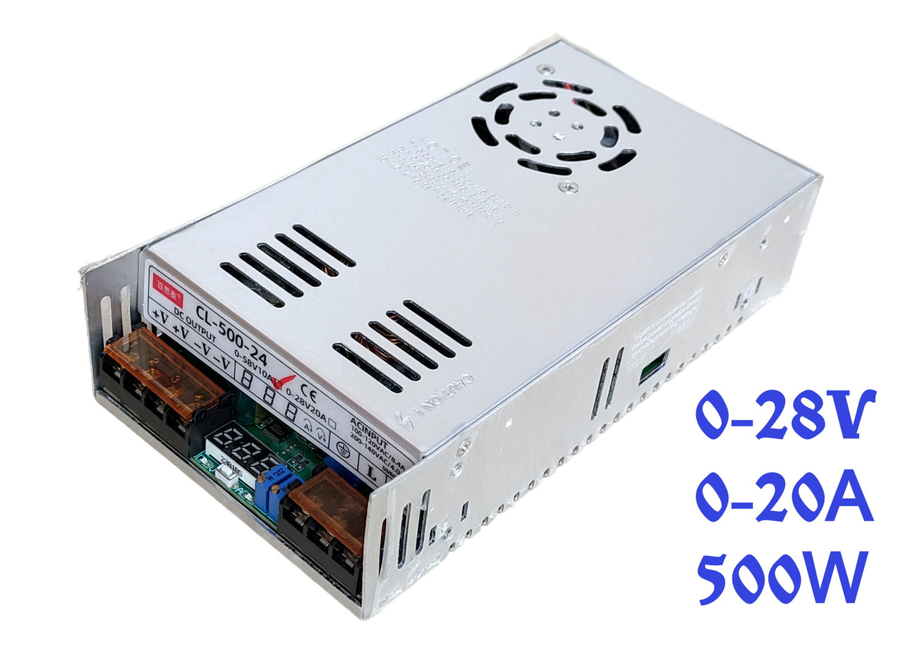 Регульований блок живлення 0-28V 0-20A 500W Cooltu CL-500-24 з екраном