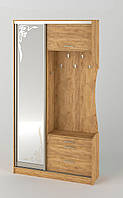 Компактный узкий шкаф купе с зеркалом тумбой для обуви вешалкой 120 см в коридор Таня купе Высокая Летро дуб крафт золотой