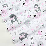 Лоскуток.Фланель дитяча "Звірята" рожево-сірих кольорів білому тлі No Е-1278, 82*160 см, фото 3