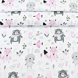 Лоскуток.Фланель дитяча "Звірята" рожево-сірих кольорів білому тлі No Е-1278, 82*160 см, фото 2