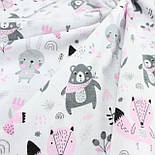 Лоскуток.Фланель дитяча "Звірята" рожево-сірих кольорів білому тлі No Е-1278, 82*160 см, фото 4