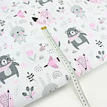 Лоскуток.Фланель дитяча "Звірята" рожево-сірих кольорів білому тлі No Е-1278, 82*160 см, фото 6