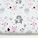 Лоскуток.Фланель дитяча "Звірята" рожево-сірих кольорів білому тлі No Е-1278, 82*160 см, фото 7