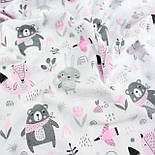 Лоскуток.Фланель дитяча "Звірята" рожево-сірих кольорів білому тлі No Е-1278, 82*160 см, фото 5