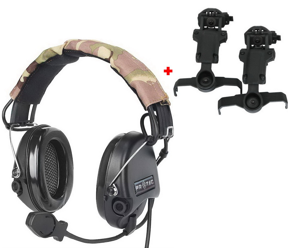 Навушники активні з гарнітурою PROTAC VII Black + кріплення на каску Чебурашки