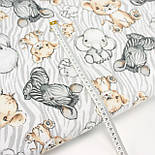 Фланель дитяча "Лев, зебра та слоники" на білому тлі №2103, фото 5