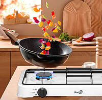 Портативная белая варочная кухонная плита с крышкой Starlux SGS 6002 работает от сжиженного газа настольная