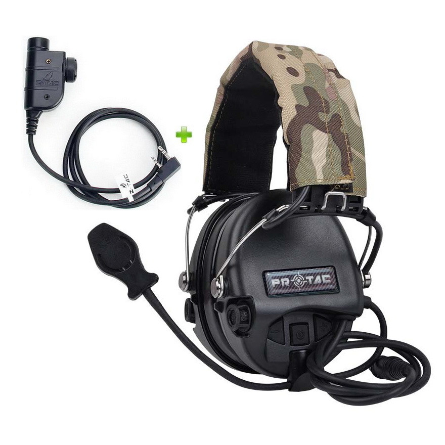 Активні навушники з мікрофоном PROTAC VII Black + Тангента PTT (ZP125)