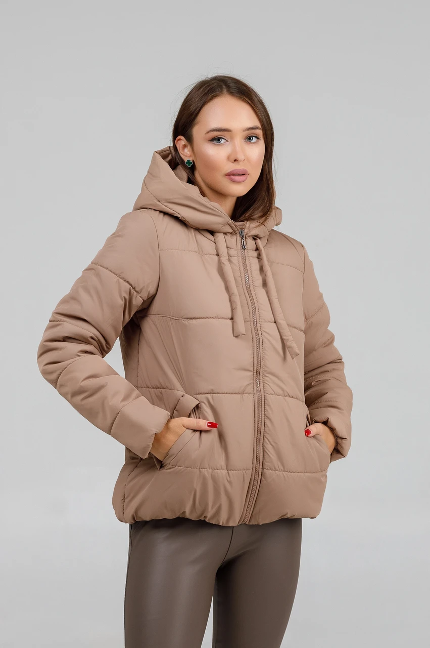 Куртка жіноча осінка коротка бежева з капюшоном 42, фото 1