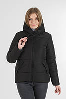 Куртка женская демисезонная короткая черная с капюшоном 42