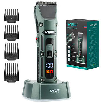 Машинка для стрижки VGR V-696 з 4 насадками та підставкою / Бездротовий триммер для волосся та бороди