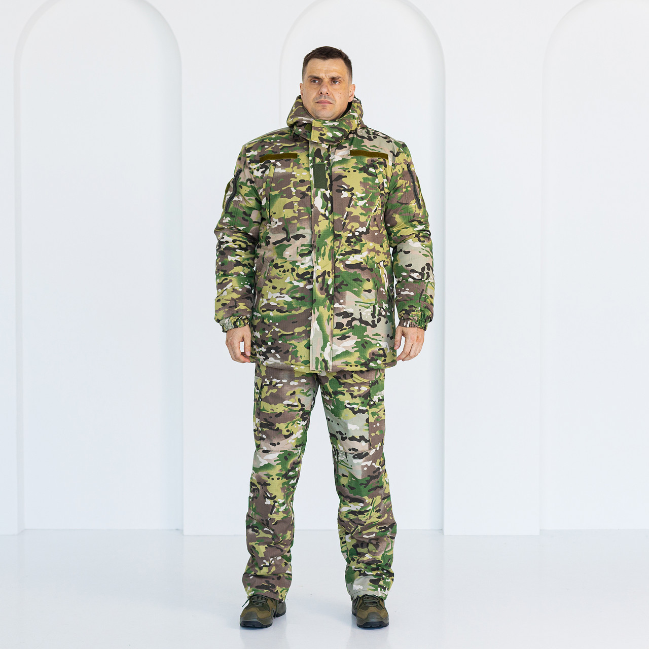 Зимовий тактичний костюм Мультикам, комплект бушлат на флісі та синтепоні+утеплені штани, фото 1