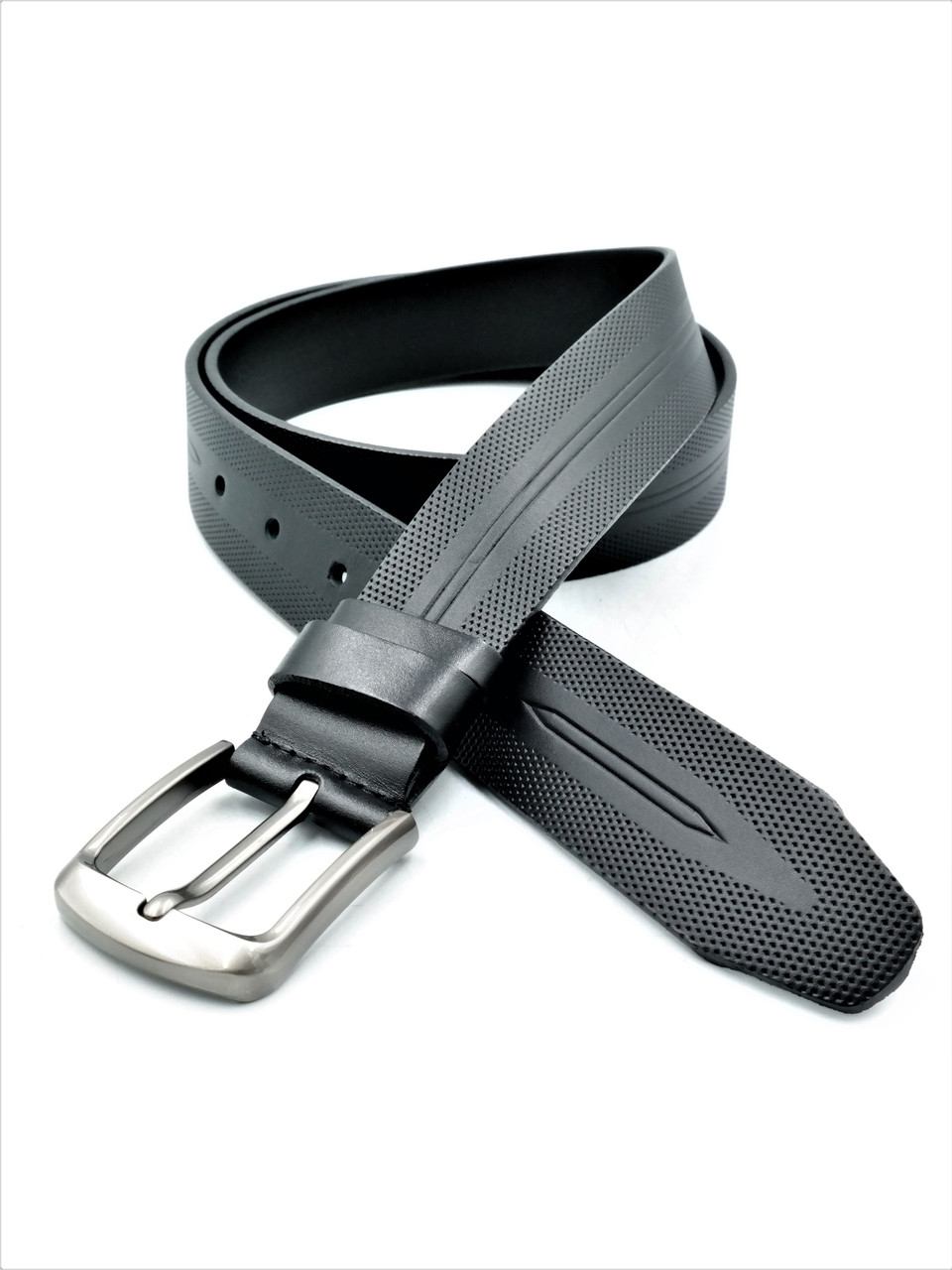 Чоловічий шкіряний ремінь Weatro 3,8 х 125 см Чорний ua-38mkr-0023-4, фото 1