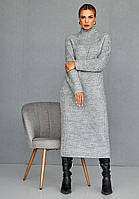 Теплое вязанное платье-свитер длиной миди серого цвета. Модель 2447 Trikobakh