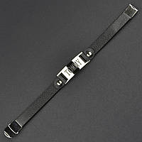Мужской браслет черный эко кожа с серебристой вставкой брендовая Stainless Steel длина 21 см ширина 12 мм