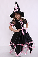 Велюровый карнавальный костюм Ведьмочки №2 с розовой лентой