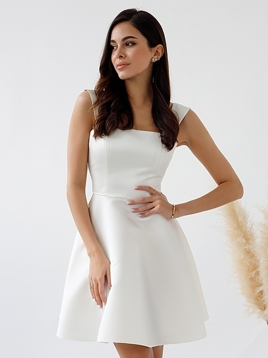 Витончене нарядне коктейльне плаття-міні на бретелях, айворі, біле