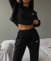 Женский стильный молодежный базовый спортивный теплый костюм худи и штаны (черный, белый, фисташка)