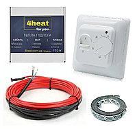 Комплект теплый пол с терморегулятором 4HEAT 8,4-10,4 м2 | Греющий кабель в стяжку CableKit Standart-1500