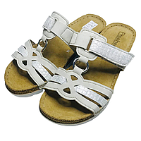 Літні шльопанці жіночі на липучках зі шкіряною устілкою, анатомічні босоніжки на платформі з плоскою підошвою 38, Молочний