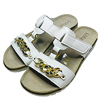 Літні шльопанці жіночі на липучках зі шкіряною устілкою, анатомічні босоніжки на платформі з плоскою підошвою 38, Білий глянець