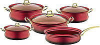 Набор посуды кастрюль премиум класса O.M.S. Collection 3045 с гранитным покрытием с крышками Красный (Турция)