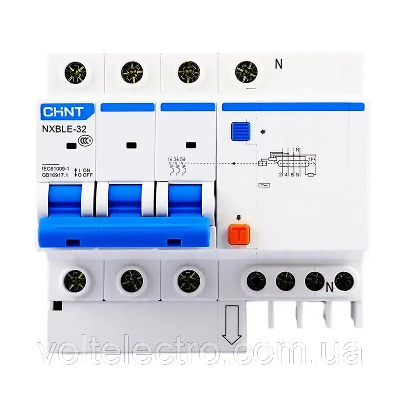 Диф.автомат NXBLE-32 3P+N C 32А 30mA, ел. тип АС, 6kA CHINT