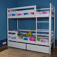 Дитяче двоярусне деревʼяне ліжко SportBaby, з ящиками, біла