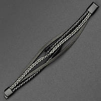 Мужской браслет черный эко кожа плетённый с элементами гвоздь Stainless Steel длина 21 см ширина 20 мм