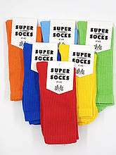 Чоловічі високі шкарпетки Super Socks, однотонні спортивні тенісна резинка, розмір 41-45, 12 пар/уп. асорті