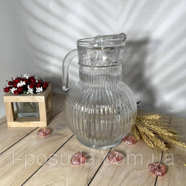 Скляний глечик з кришкою 1800мл "Кемер", фото 1