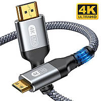 Кабель Mini HDMI-HDMI HD 4K, 60 Гц, високошвидкісний плетений HDMI-сумісний кабель, двонаправлений кабель 2.0