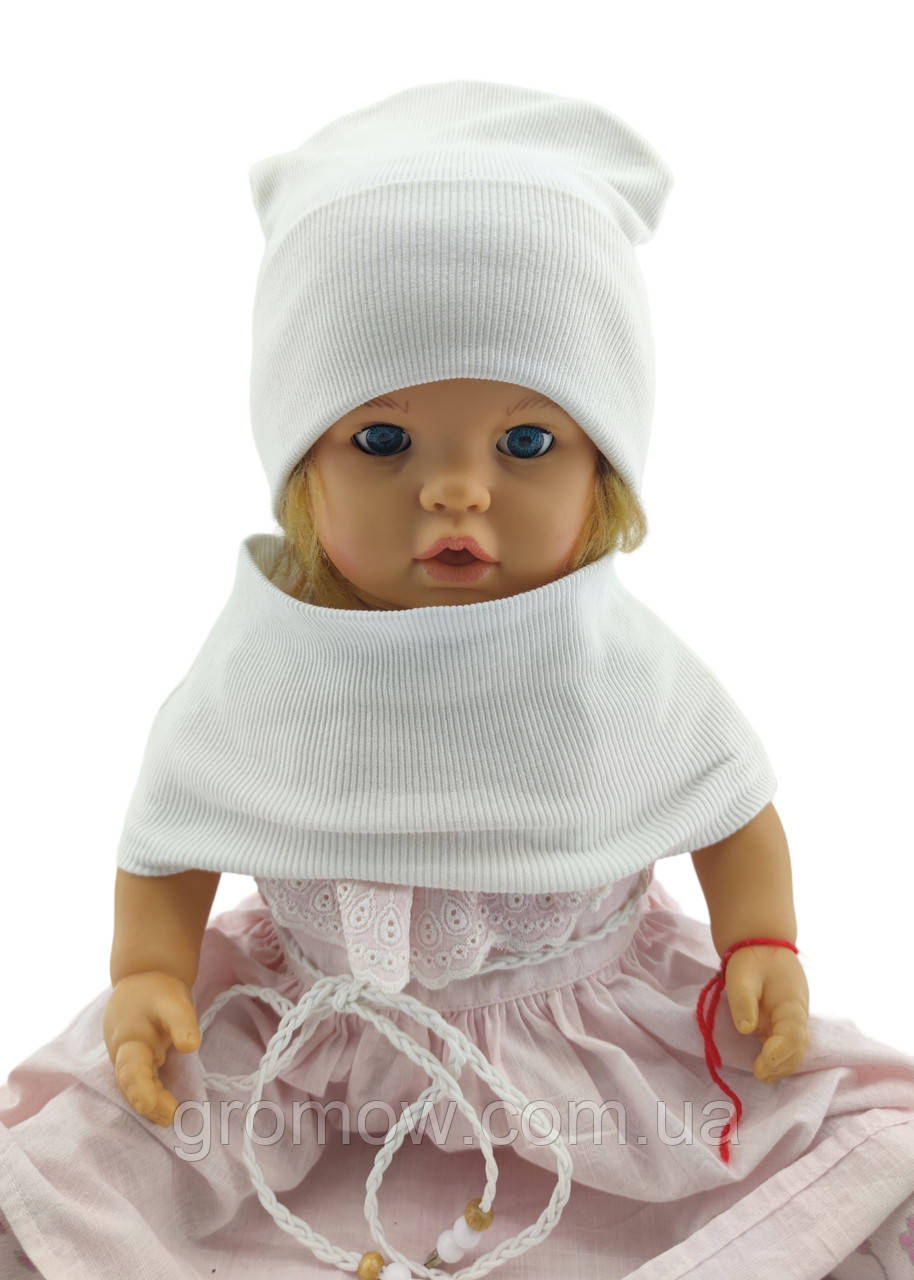 Шапка дитяча трикотажна подвійна демісезонна з хомутом дитячі головні убори білий (ШД411), фото 1