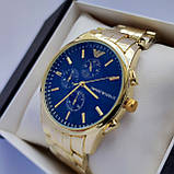 Чоловічий наручний годинник Emporio Armani (Армані) чорний циферблатом, блакитне покриття - код 2200t, фото 4