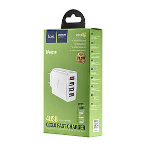 МЗП Hoco C102A Fuerza QC3.0 four-port charger ( EU ) White, фото 3