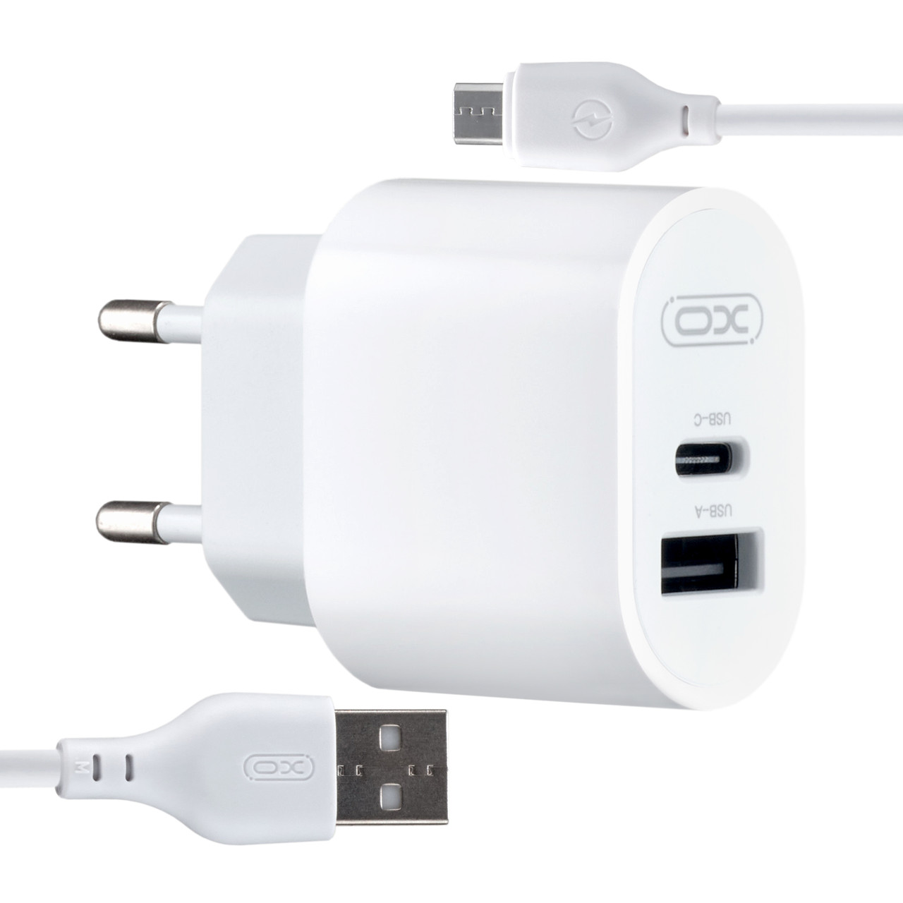 МЗП XO L97 A + C dual port Home charger with Micro cable ( NB210 ) White