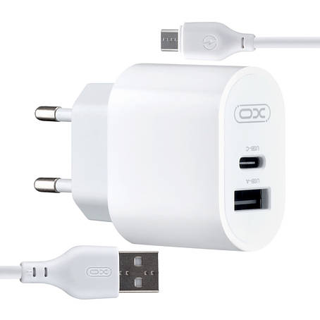 МЗП XO L97 A + C dual port Home charger with Micro cable ( NB210 ) White, фото 1