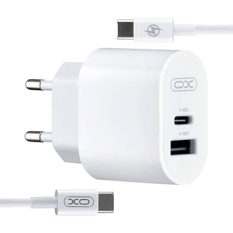 МЗП XO L97 A + C dual port Home charger with Type-c cable ( NB103 ) White, фото 1