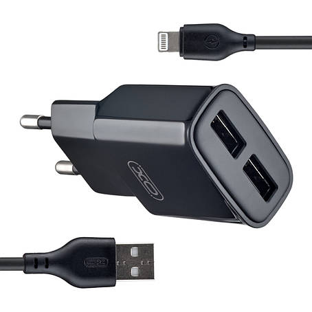 МЗП XO L92C EU dual 2.4A Charger with Lightning cable ( NB103 ) Black, фото 1