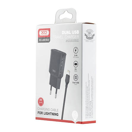 МЗП XO L92C EU dual 2.4A Charger with Lightning cable ( NB103 ) Black, фото 3