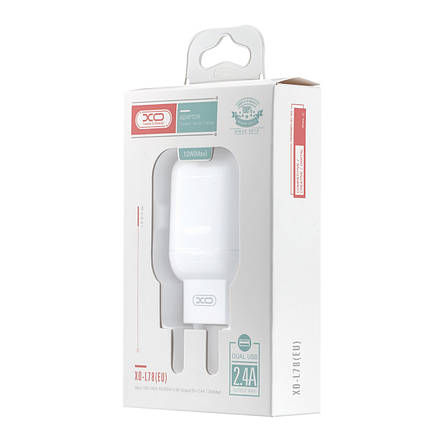 МЗП XO L78 EU 12W 2.4A Dual USB charger White, фото 3